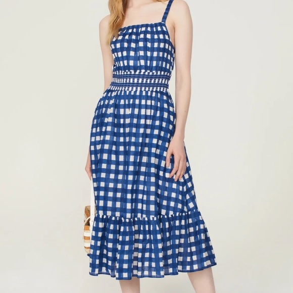 Cleobella Rent the Runway blue checkered Patrice Midi dress sz S $248 - Picture 1 of 9